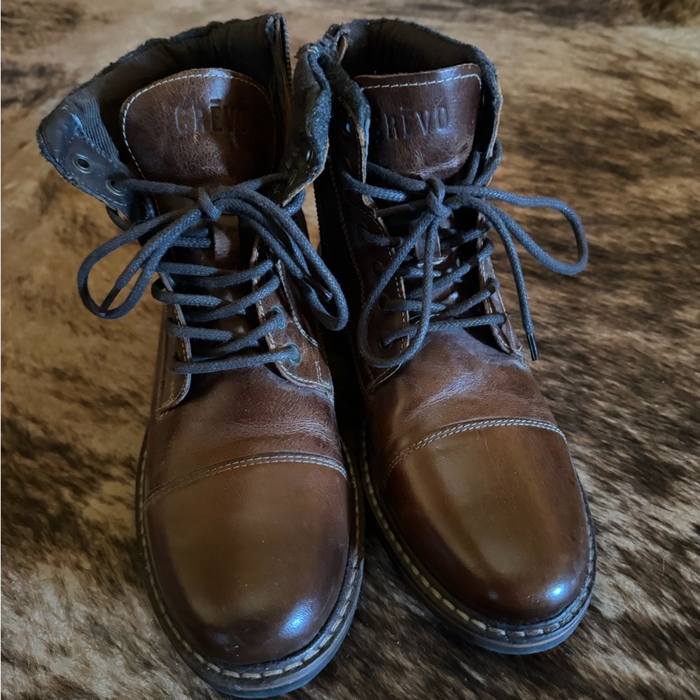 Crevo Brown Leather Lace-Up Men's Boots